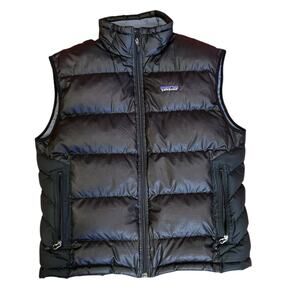 PATAGONIA Men's Small Down Puffer Vest Full Zip Quilted Black 90s Vintage Retro